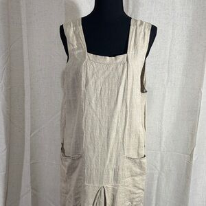 Vintage 90s Flax by Jeanne Englehart Cream Linen Pinafore Dress